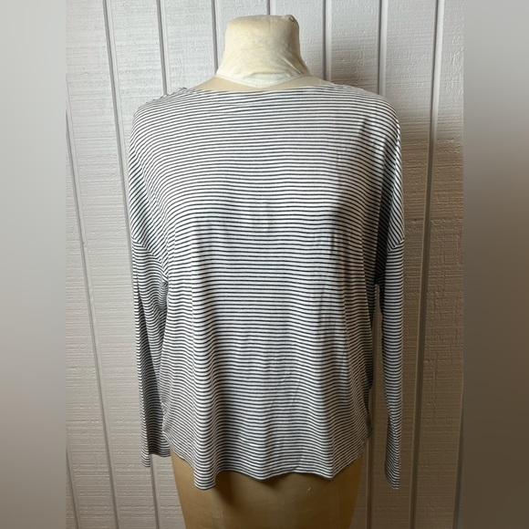 All Saints Tops - All Saints‎ Womens Black White Striped Long Sleeve Crew Neck T Shirt small